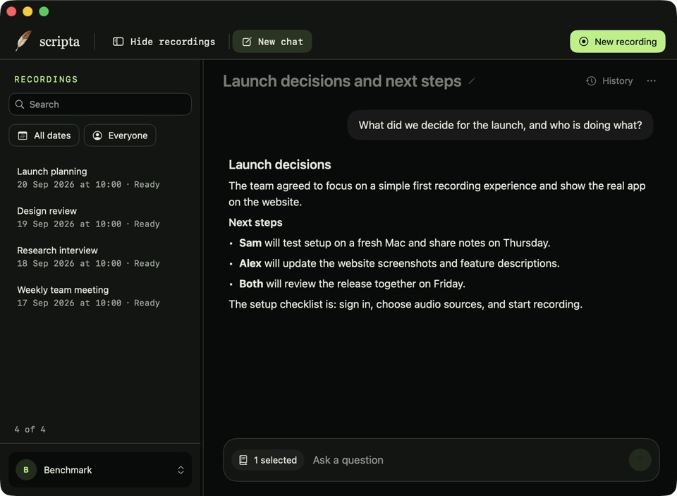 Scripta for Mac: Chat with Recordings