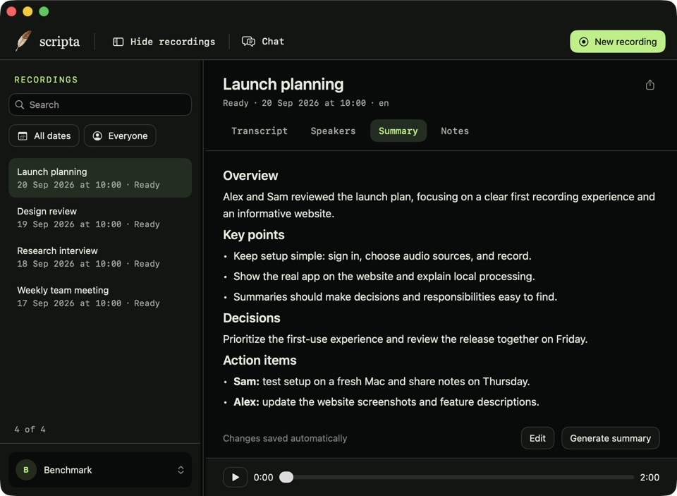 Scripta for Mac: Smart Summaries